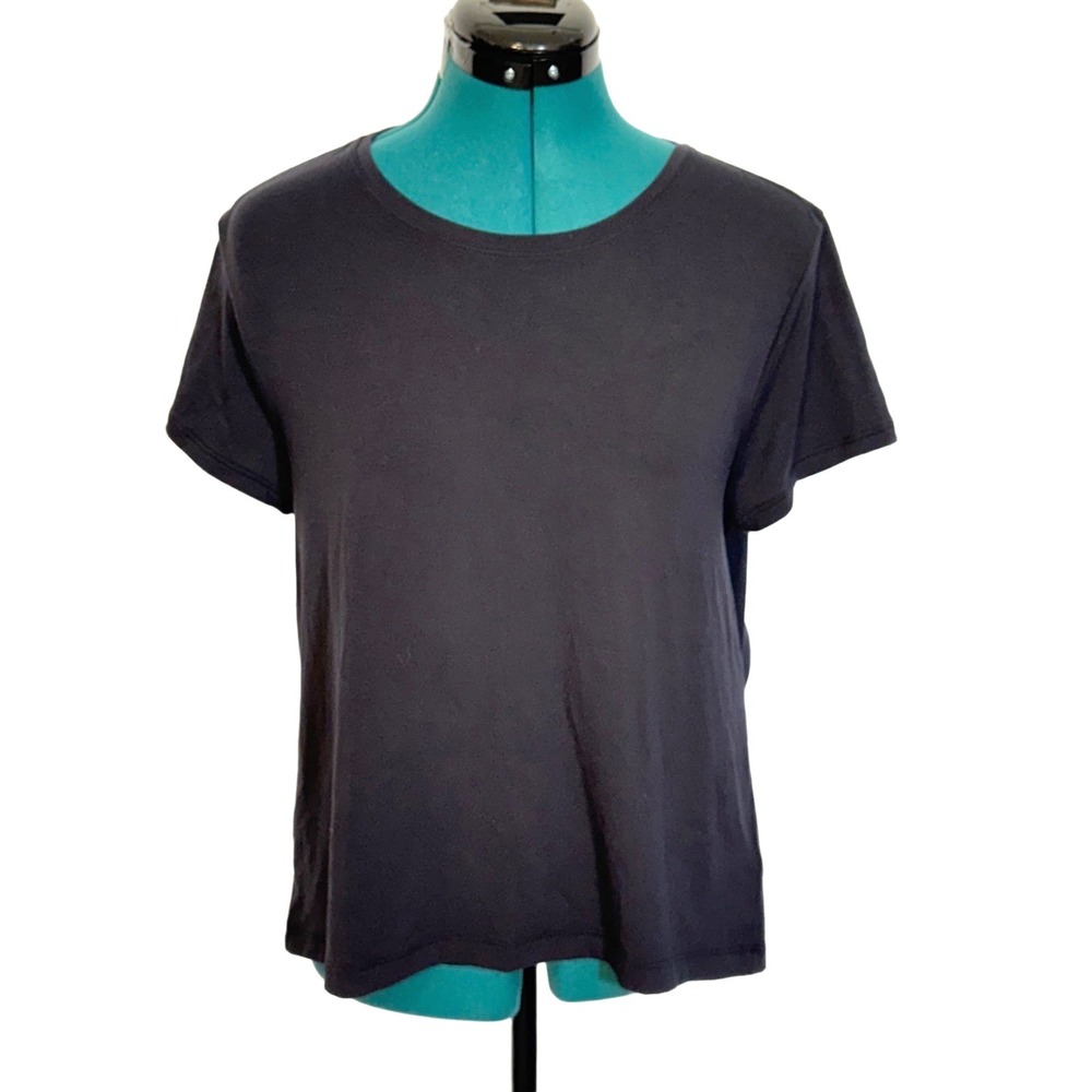 Athleta Air Out Cinch Tee Open Back Cutout Shirt Sz Medium Black Workout Active